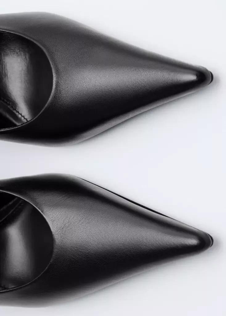 Black Pointed-Toe Leather Heeled Shoes, Black, large image number 5