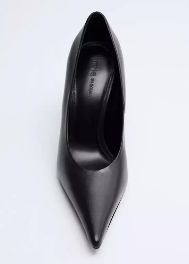 Black Pointed-Toe Leather Heeled Shoes, Black, large image number 6