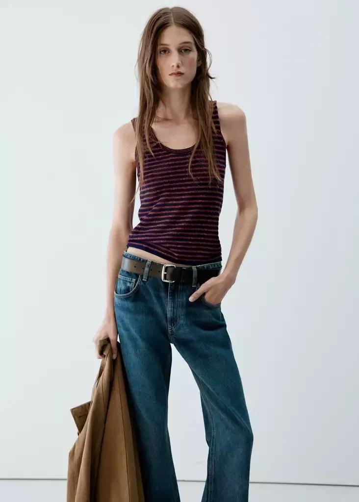 Blue Striped Lurex Knit Top, Navy, large image number 1