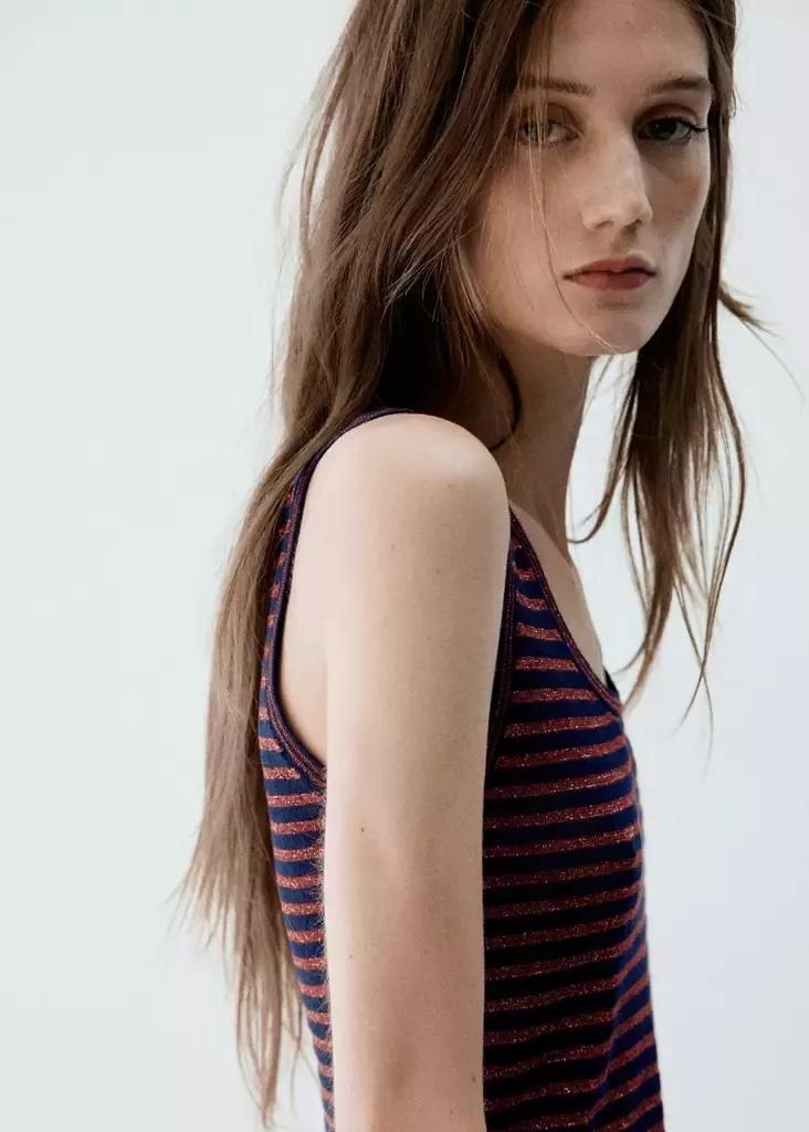 Blue Striped Lurex Knit Top, Navy, large image number 3