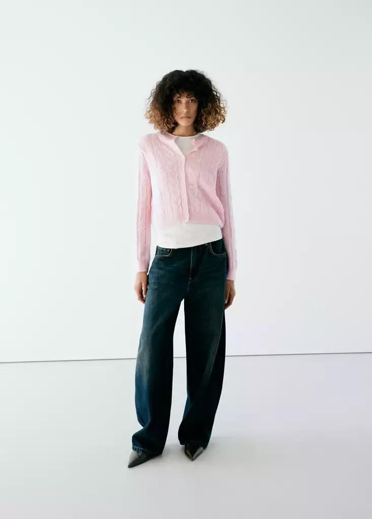 Pink Cable-Knit Cardigan, Light-Pastel Pink, large image number 0