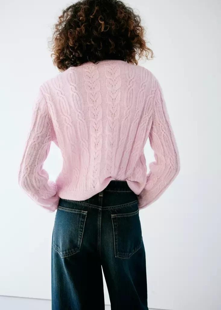Pink Cable-Knit Cardigan, Light-Pastel Pink, medium