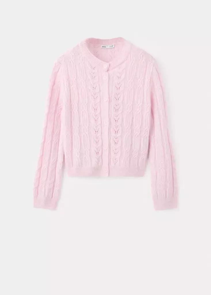 Pink Cable-Knit Cardigan, Light-Pastel Pink, large image number 5