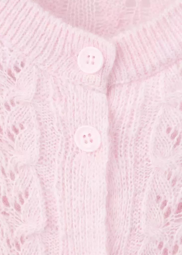 Pink Cable-Knit Cardigan, Light-Pastel Pink, large image number 6
