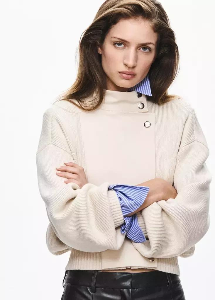 Beige Knitted Bomber Jacket, Light Beige, medium