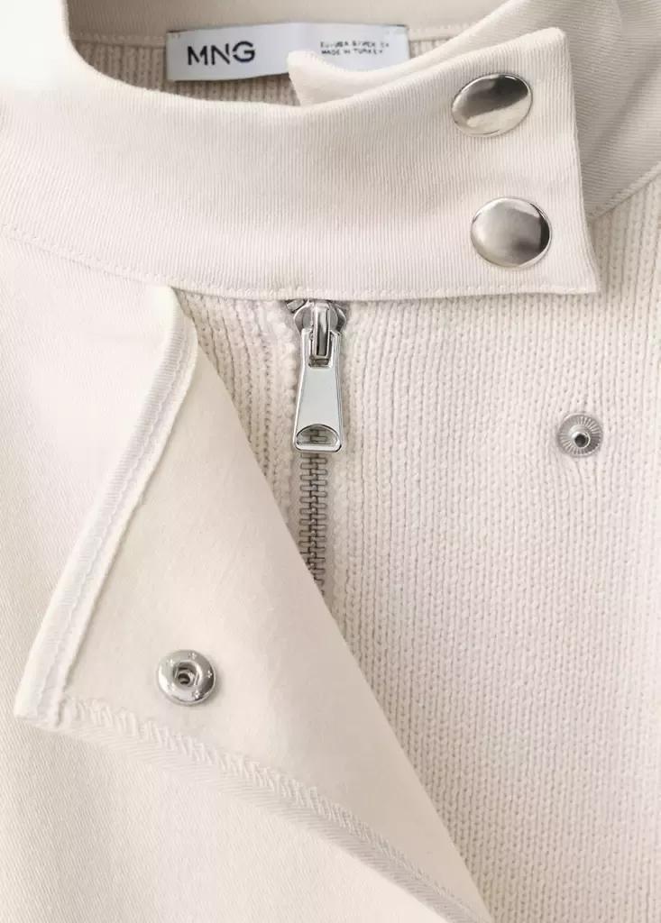 Beige Knitted Bomber Jacket, Light Beige, large image number 6