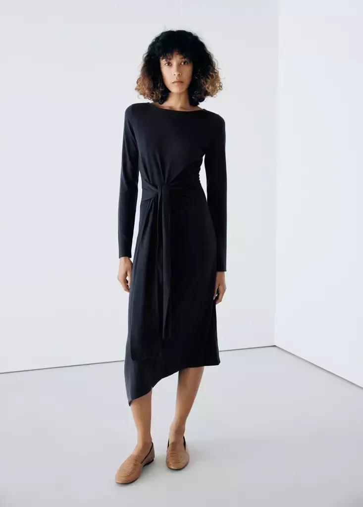 Blue Knitted Dress With Tie Detail, Navy, medium