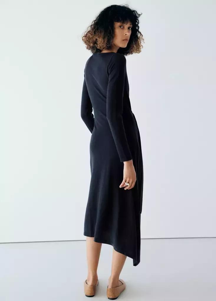 Blue Knitted Dress With Tie Detail, Navy, large image number 2