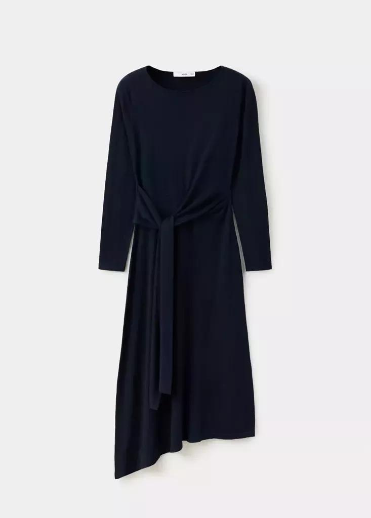 Blue Knitted Dress With Tie Detail, Navy, large image number 4