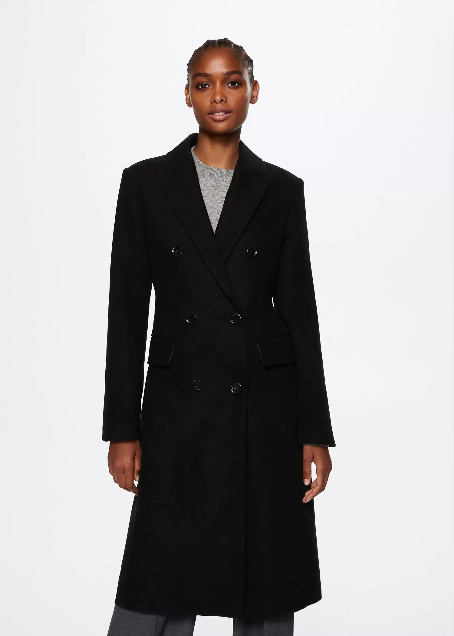 Black Tailored Wool Coat, , large image number 0