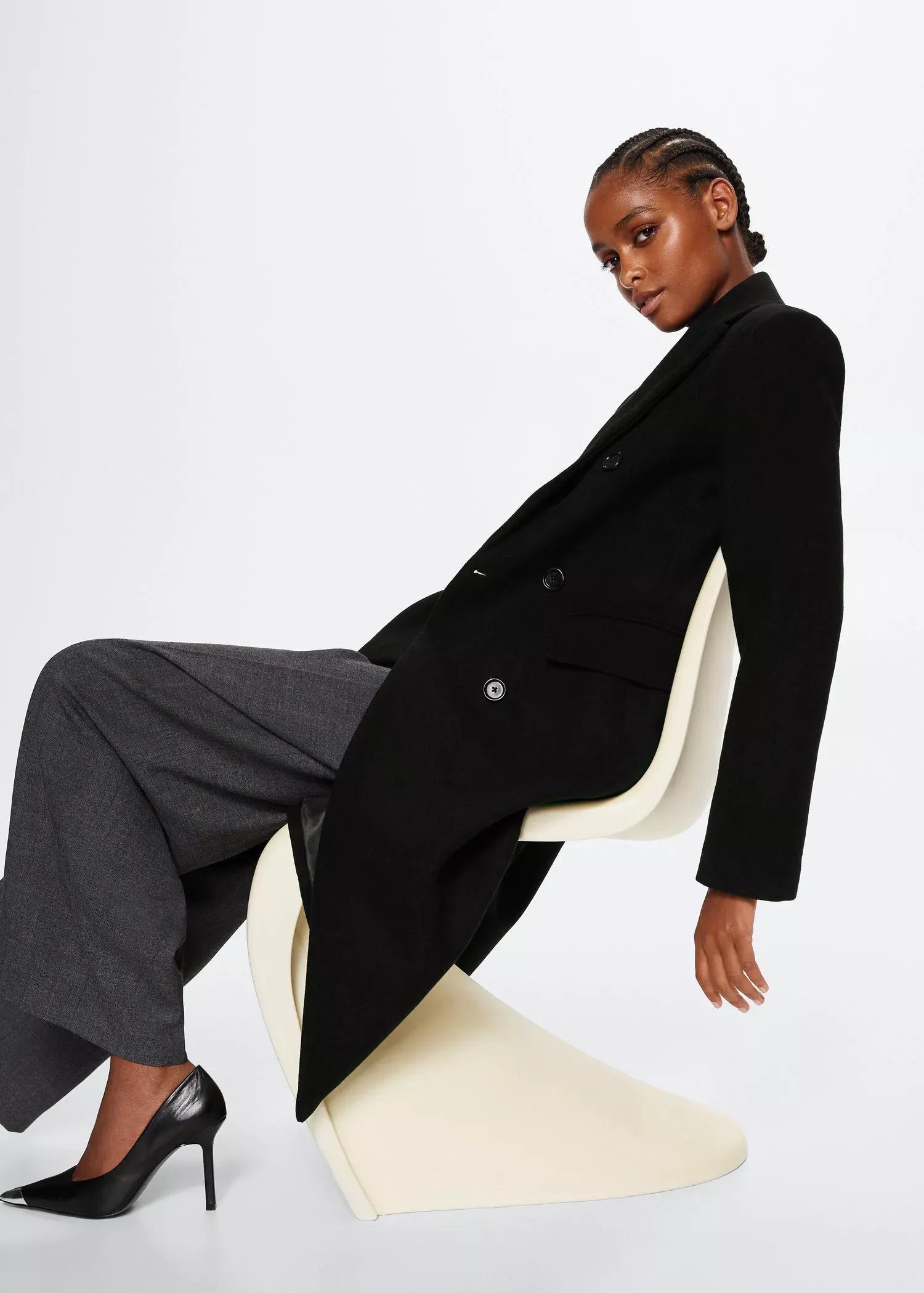 Black Tailored Wool Coat, , large image number 1