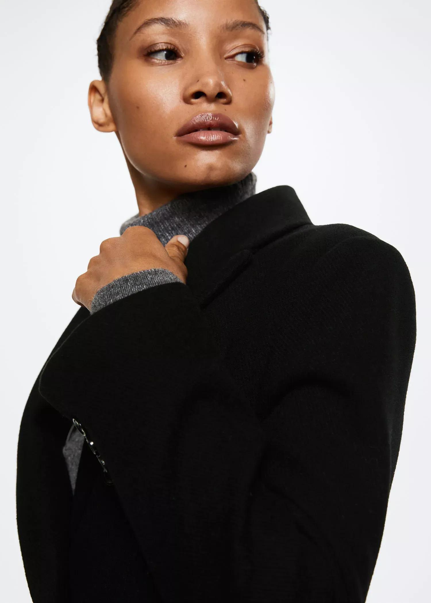 Black Tailored Wool Coat, , large image number 2