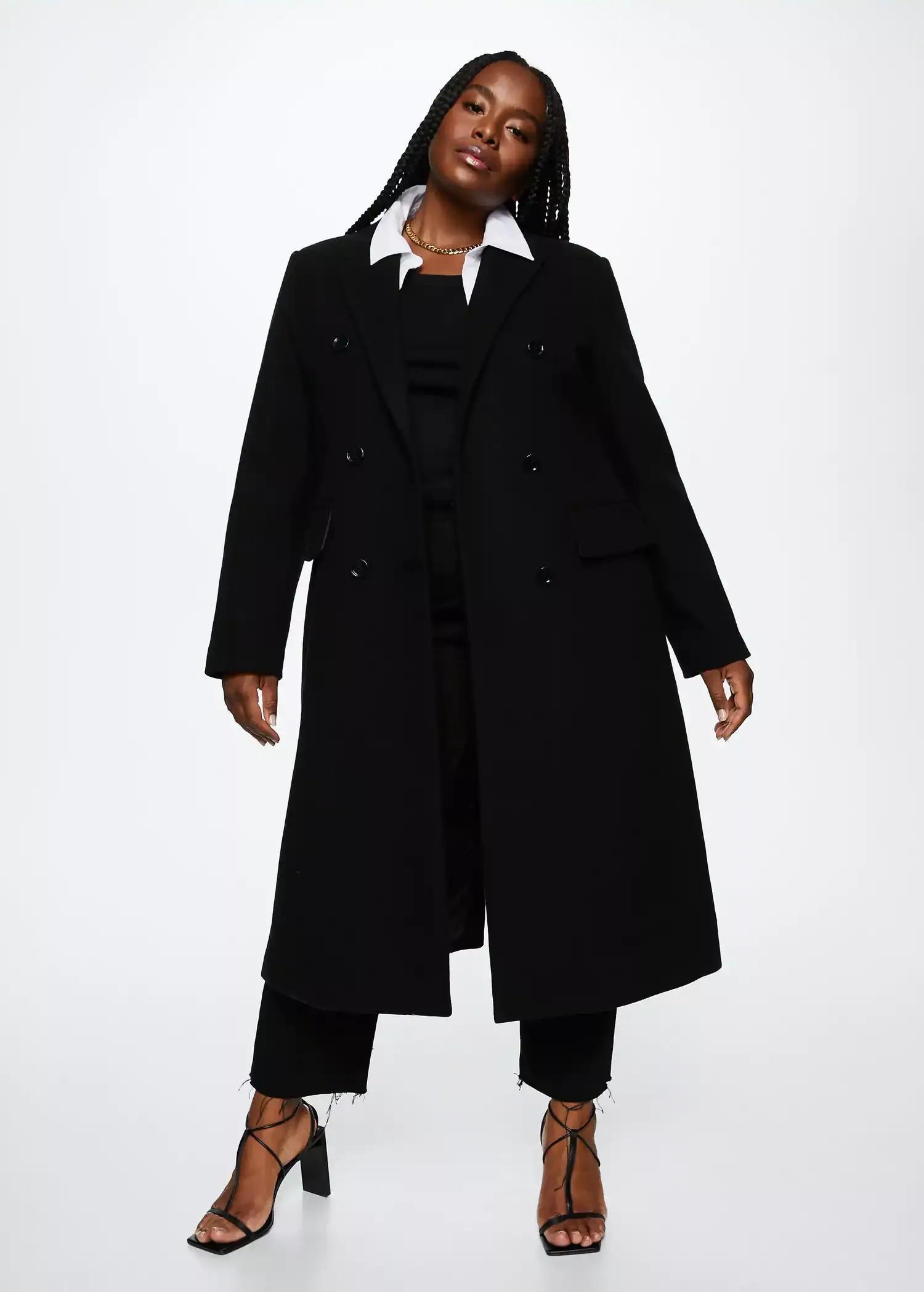 Black Tailored Wool Coat, , large image number 3
