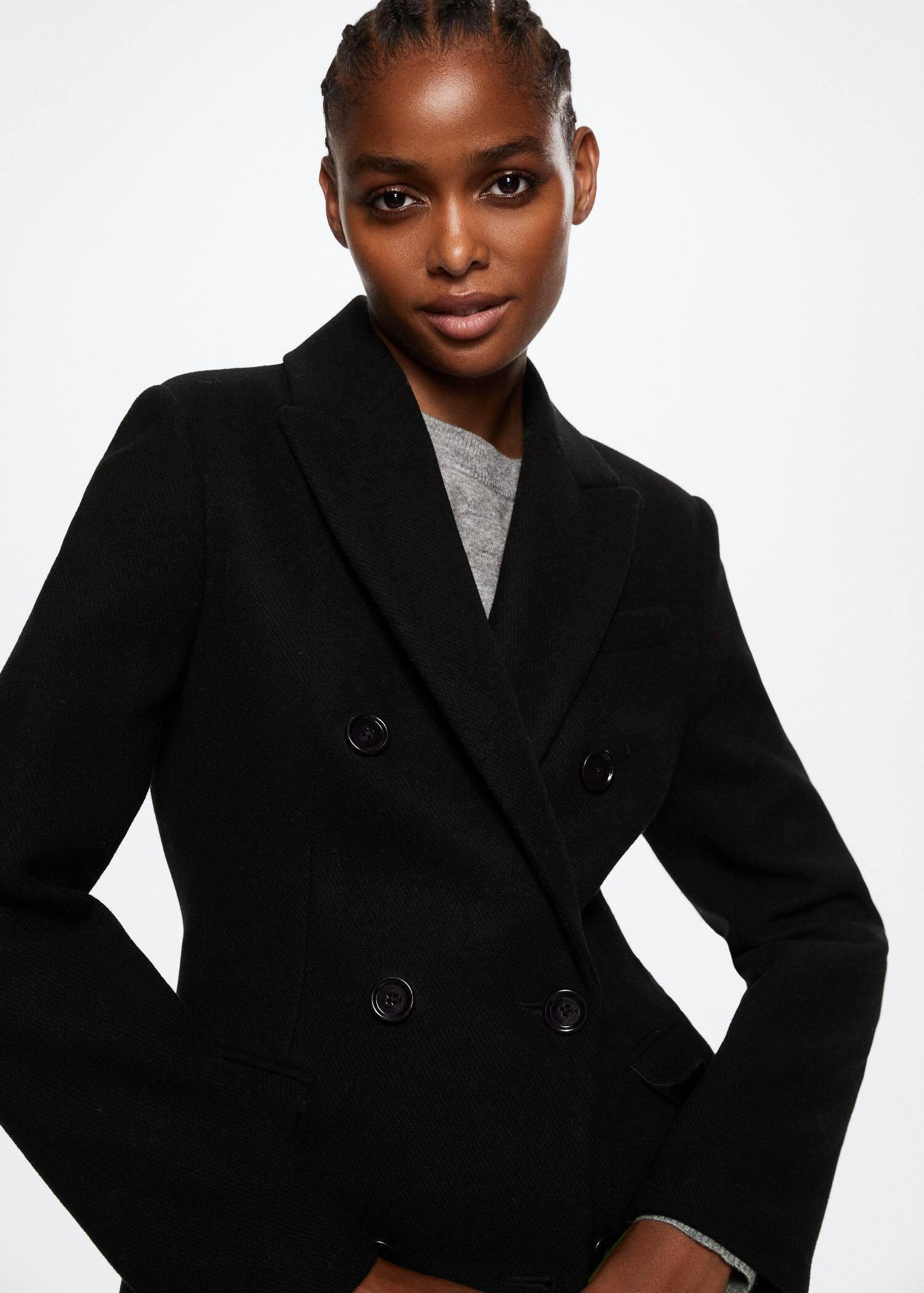 Black Tailored Wool Coat, , large image number 4