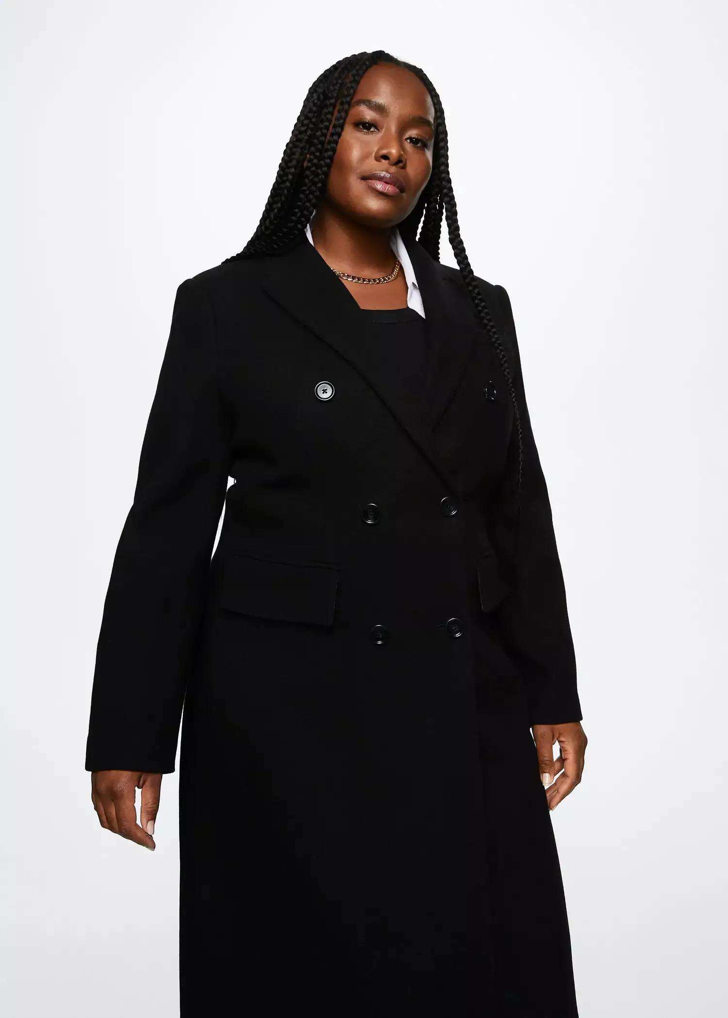 Black Tailored Wool Coat, , large image number 6