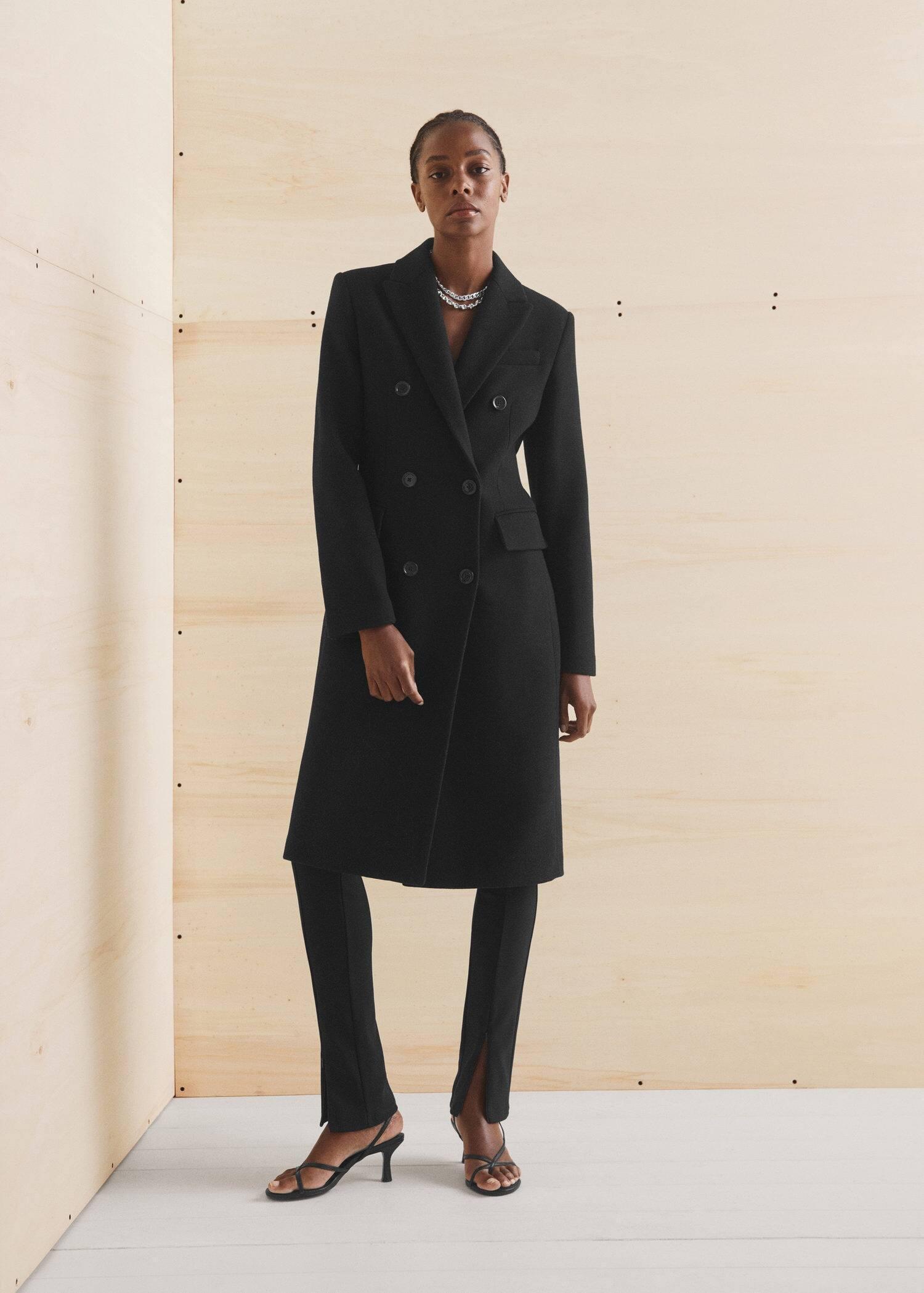 Black Tailored Wool Coat, , large image number 9