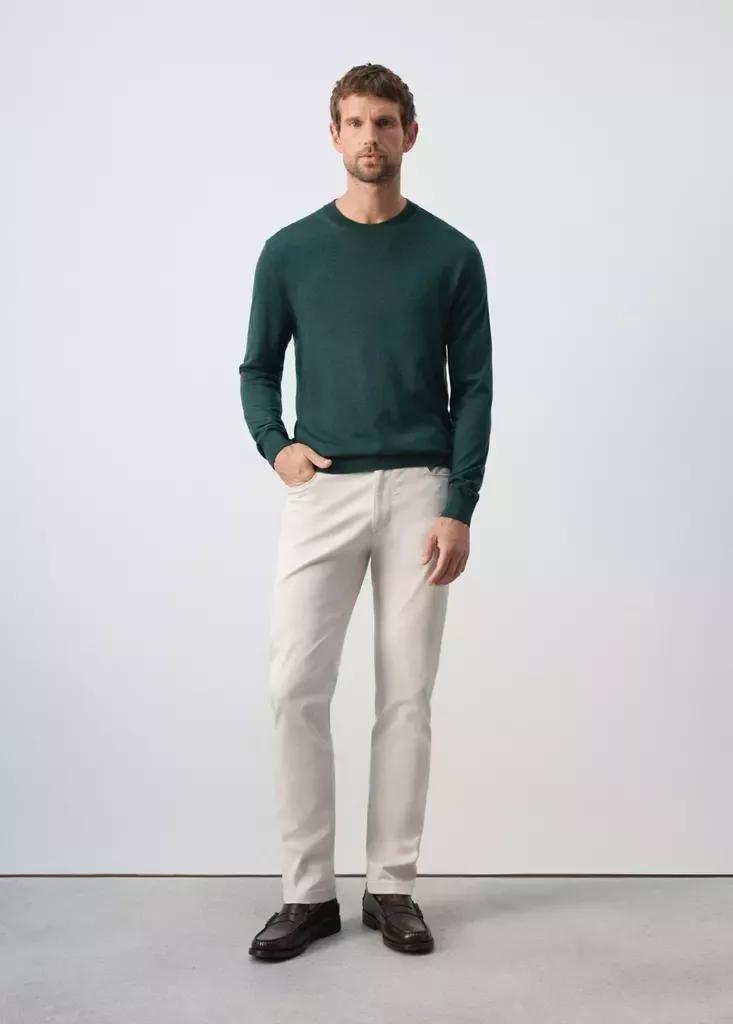 Green Fine-Knit Merino Wool Jumper, Dark Green, large image number 0