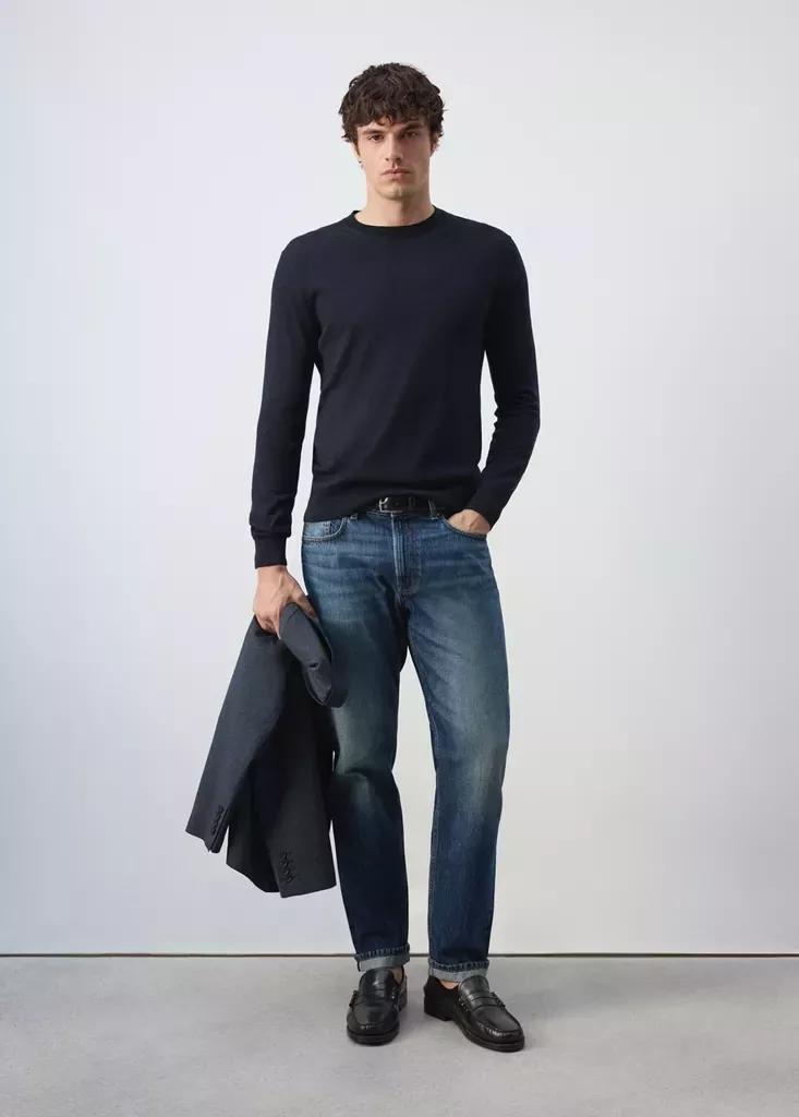 Navy Fine-Knit Merino Wool Jumper, Navy, medium