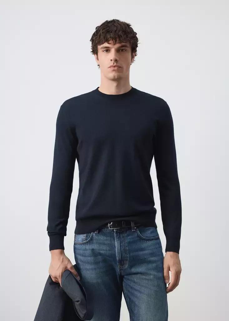 Navy Fine-Knit Merino Wool Jumper, Navy, medium