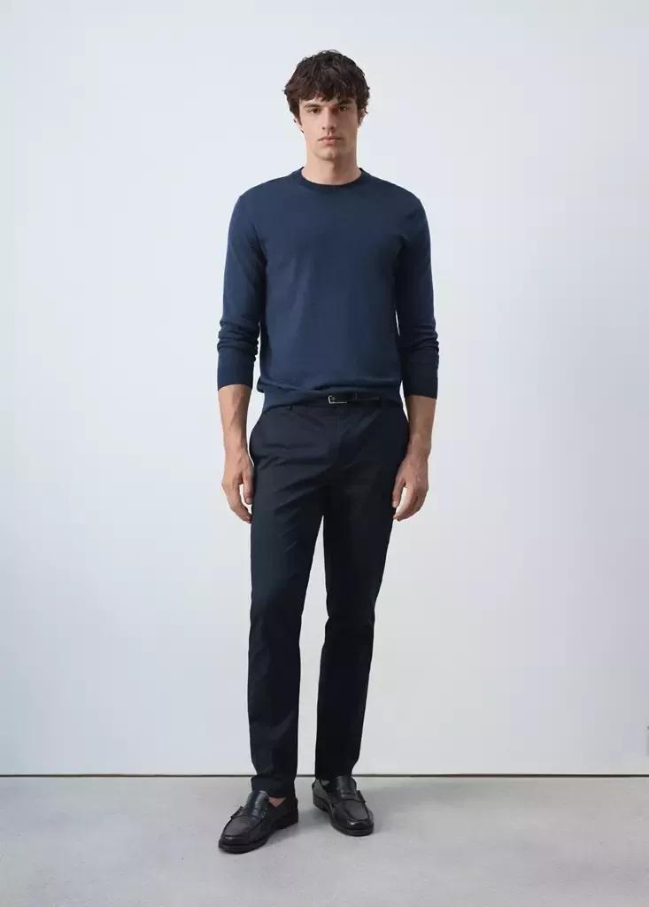 Blue Fine-Knit Merino Wool Jumper, Dark Blue, large image number 0