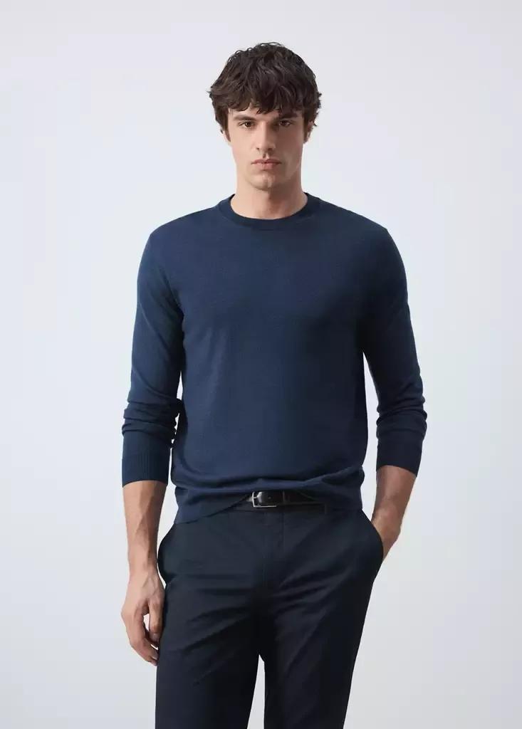 Blue Fine-Knit Merino Wool Jumper, Dark Blue, large image number 1