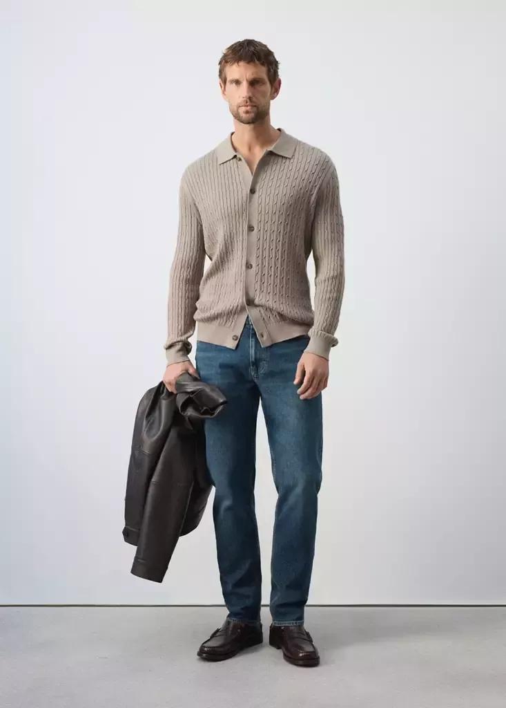 Grey Knitted Braided Cardigan, Medium Grey, medium