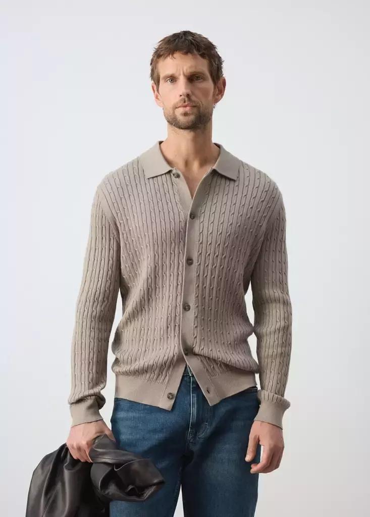 Grey Knitted Braided Cardigan, Medium Grey, medium