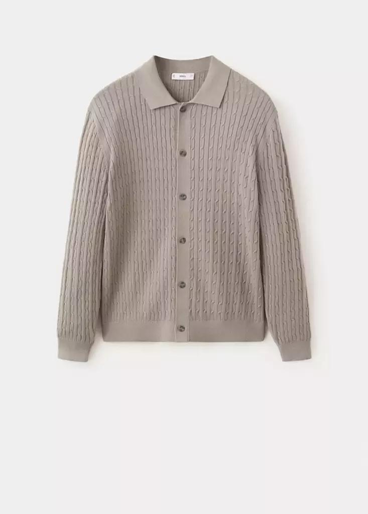 Grey Knitted Braided Cardigan, Medium Grey, large image number 5