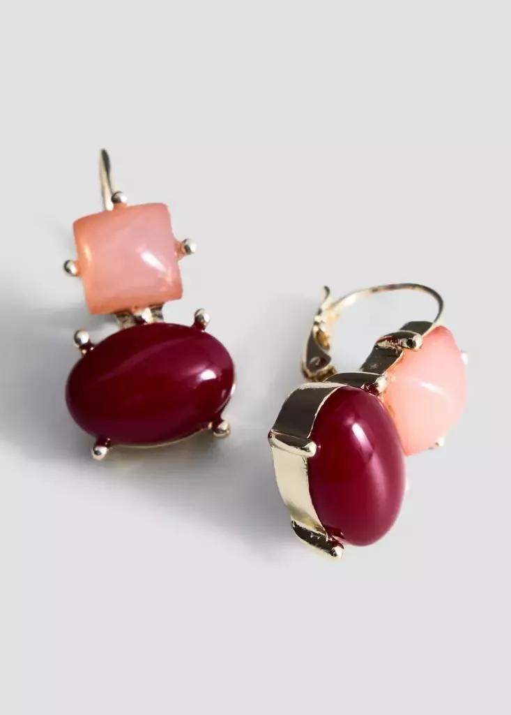 Gold Stone Pendant Earrings, Gold, medium