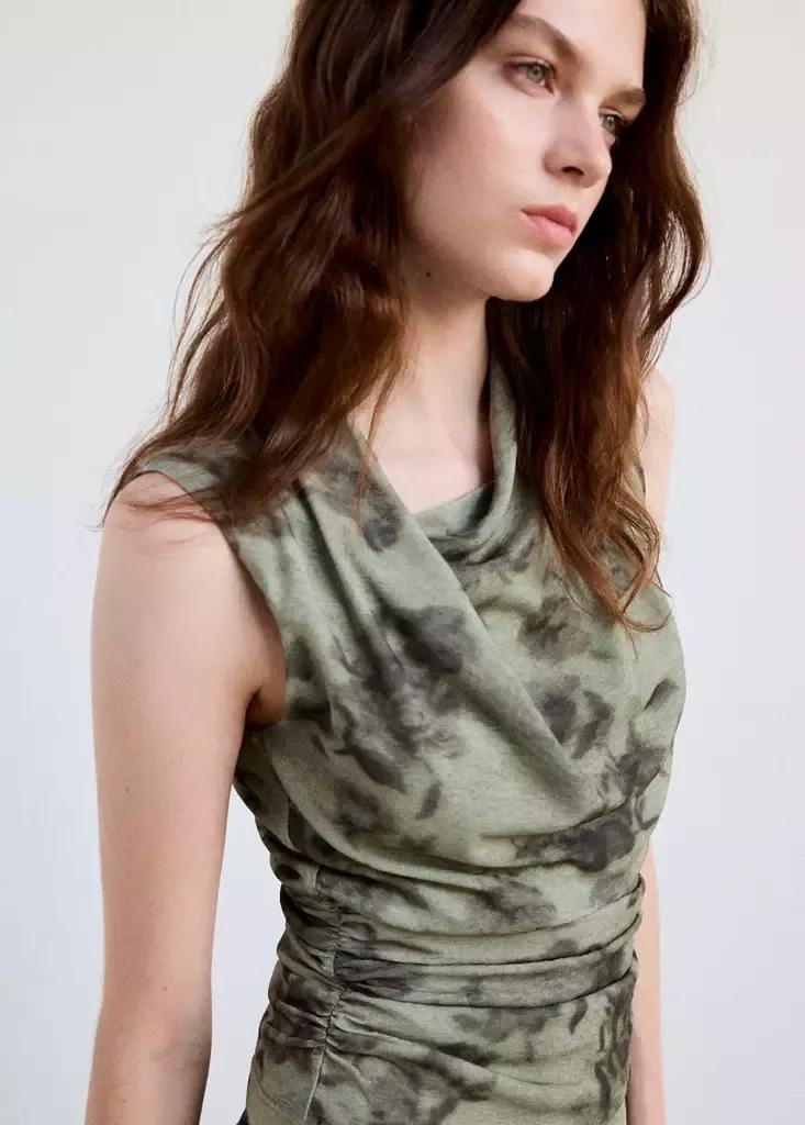 Green Draped Printed Top, Green, large image number 1