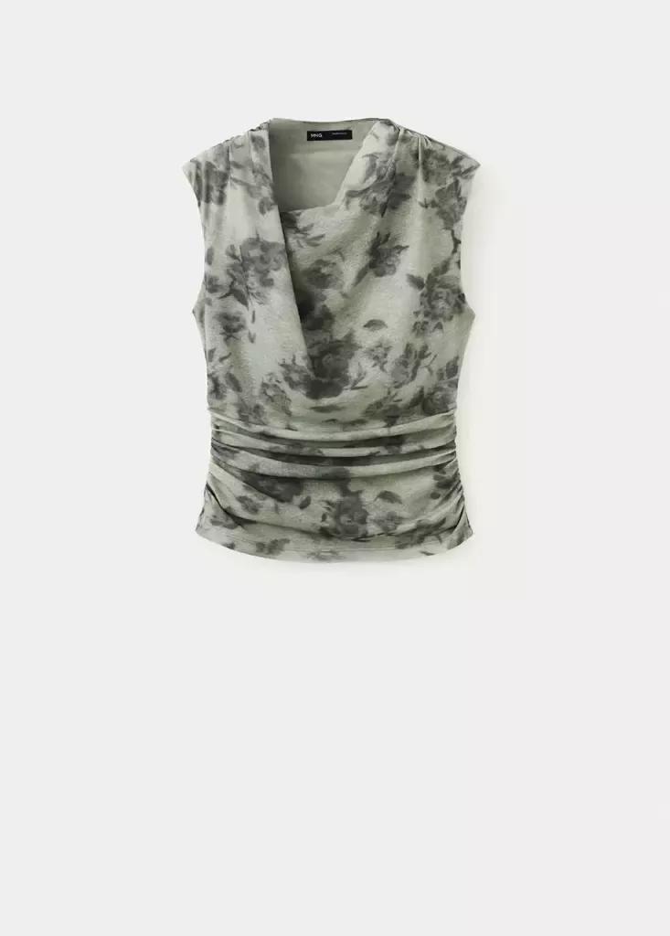 Green Draped Printed Top, Green, large image number 3