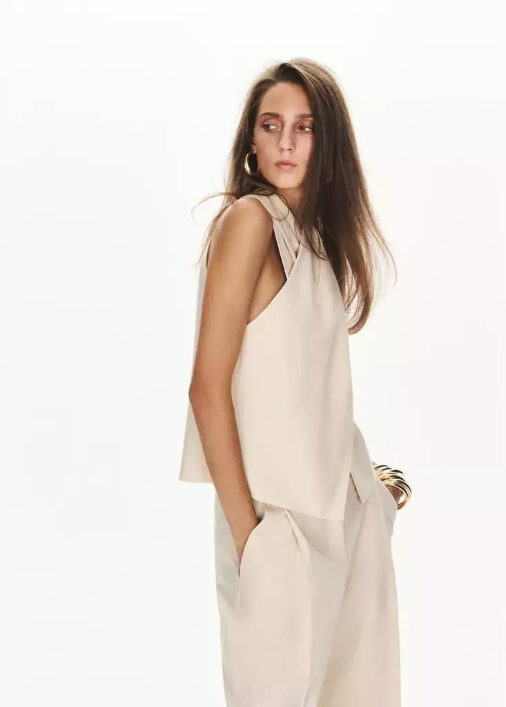 Beige Wrap-Over Top With Ing, Light Beige, medium