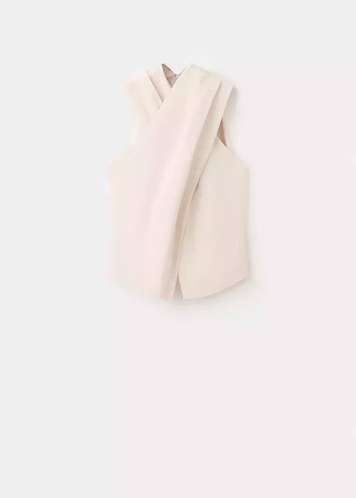 Beige Wrap-Over Top With Ing, Light Beige, large image number 4