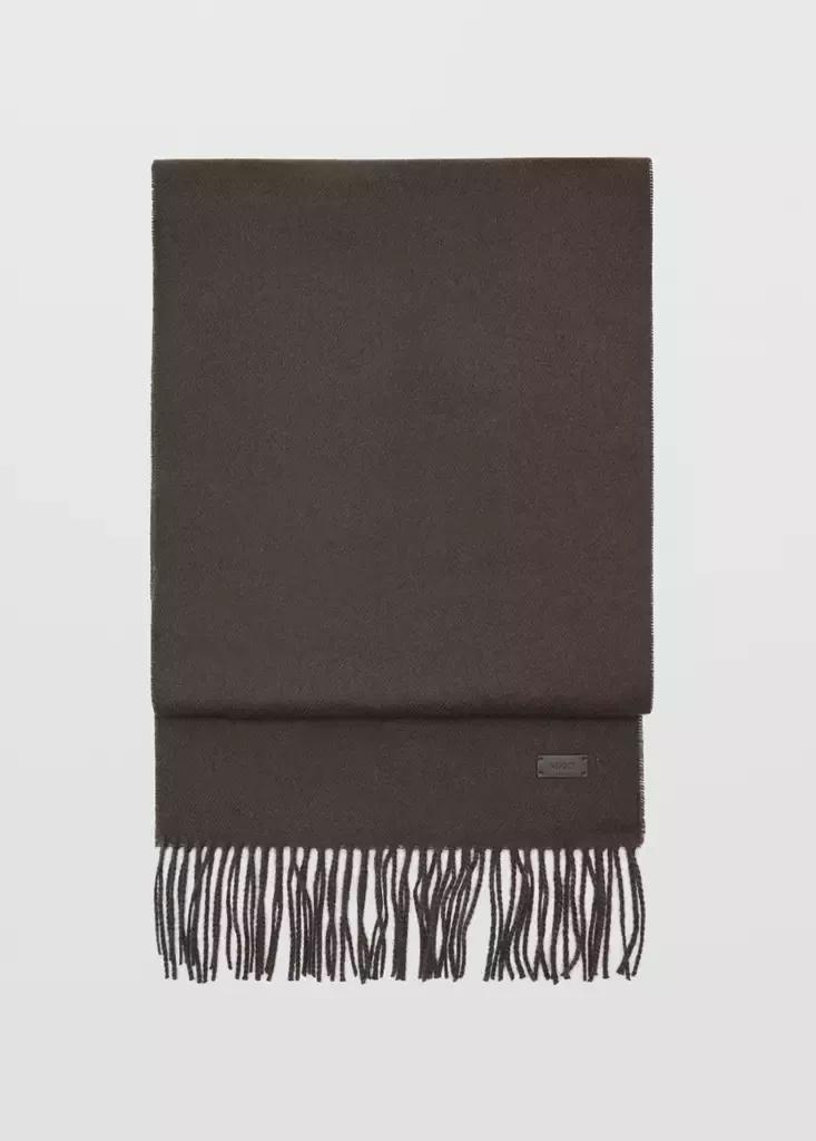 Brown Plain Fringed Scarf, Dark Brown, medium
