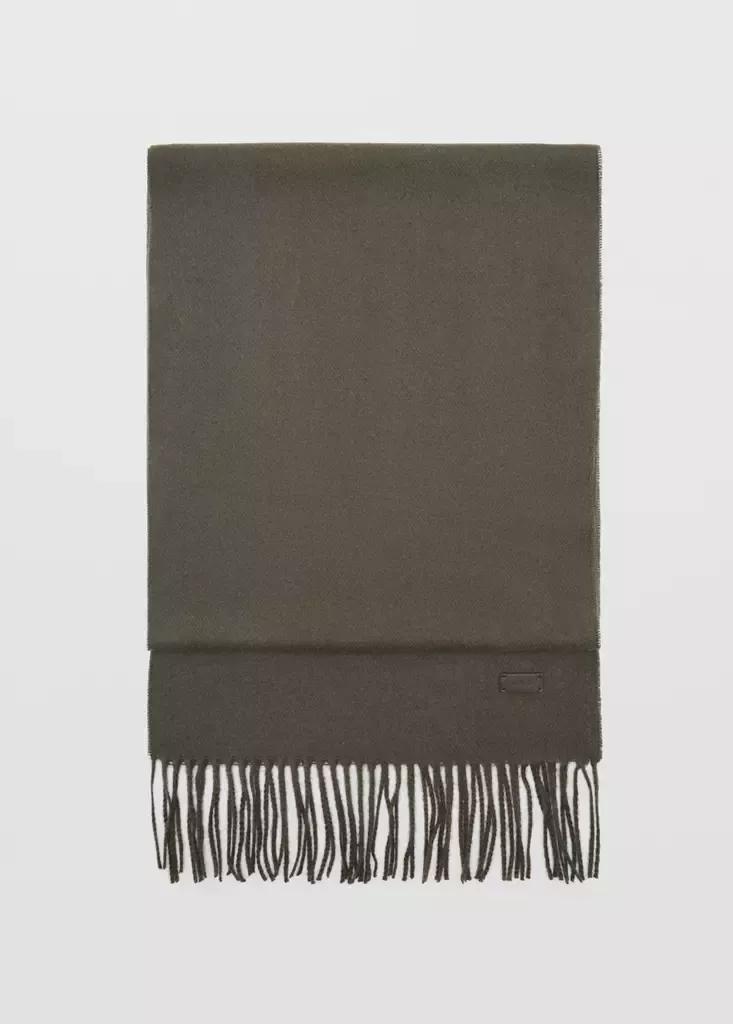 Khaki Plain Fringed Scarf, Beige - Khaki, large image number 0