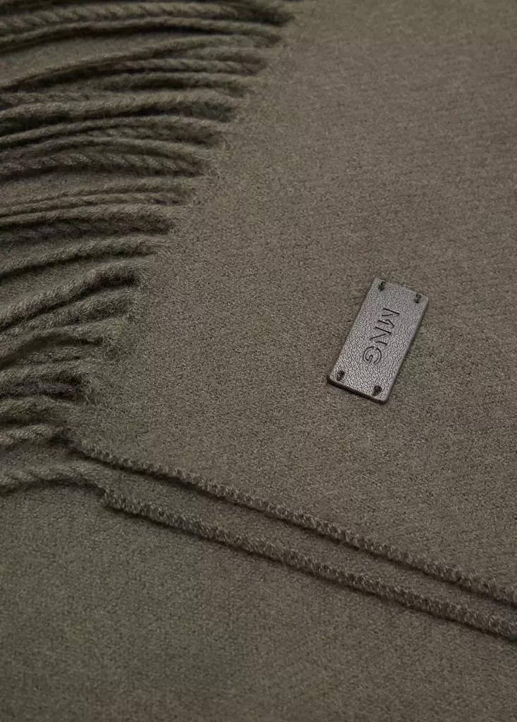 Khaki Plain Fringed Scarf, Beige - Khaki, large image number 1