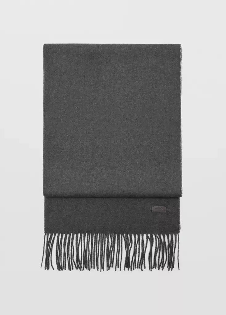 Grey Plain Fringed Scarf, Grey, large image number 0