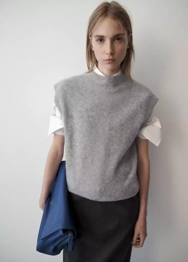 Grey Wool Waistcoat With Perkins Collar, Grey, large image number 1