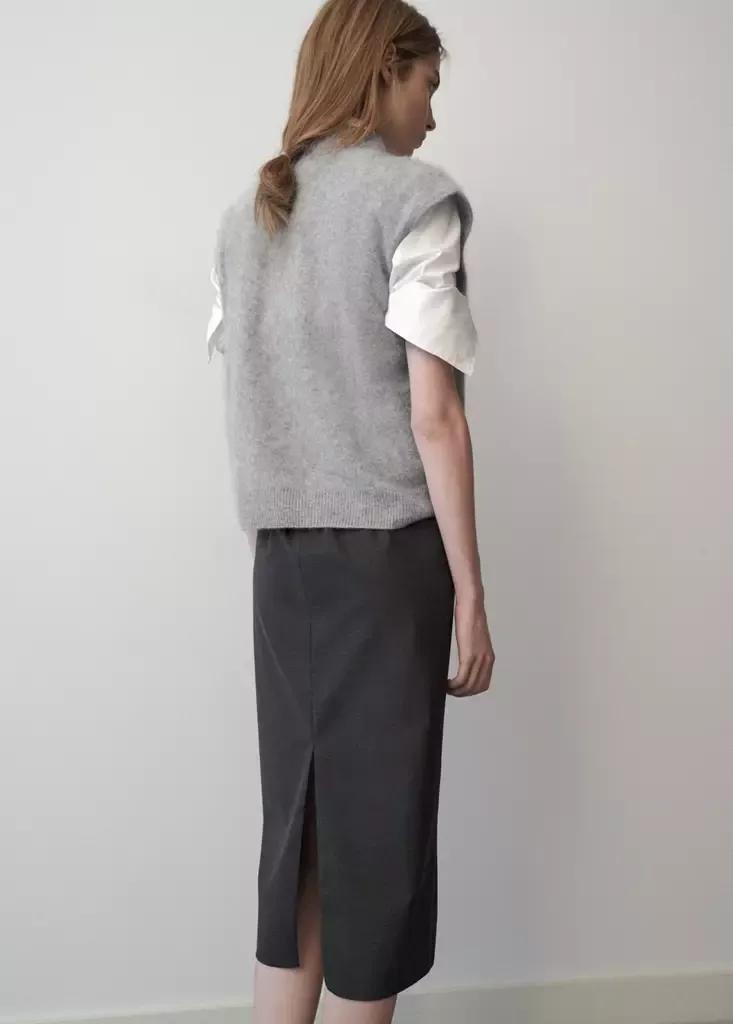Grey Wool Waistcoat With Perkins Collar, Grey, large image number 2