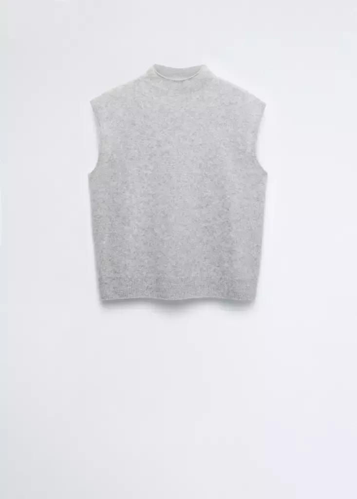 Grey Wool Waistcoat With Perkins Collar, Grey, large image number 3