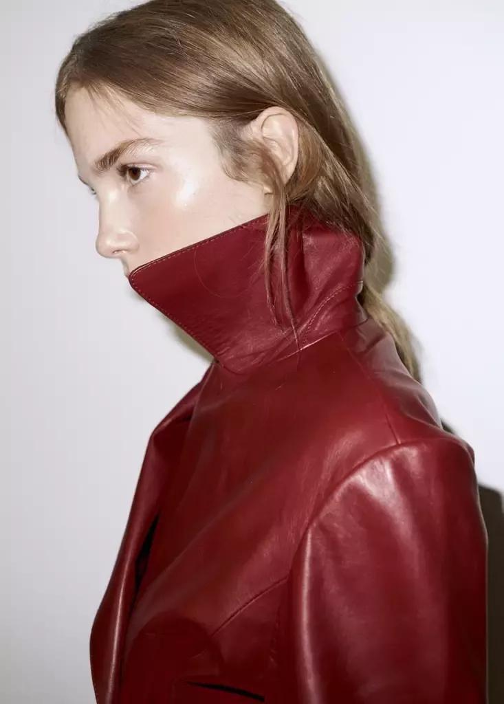 Purple Crop Leather Trench Coat With Belt, Dark Red, large image number 3
