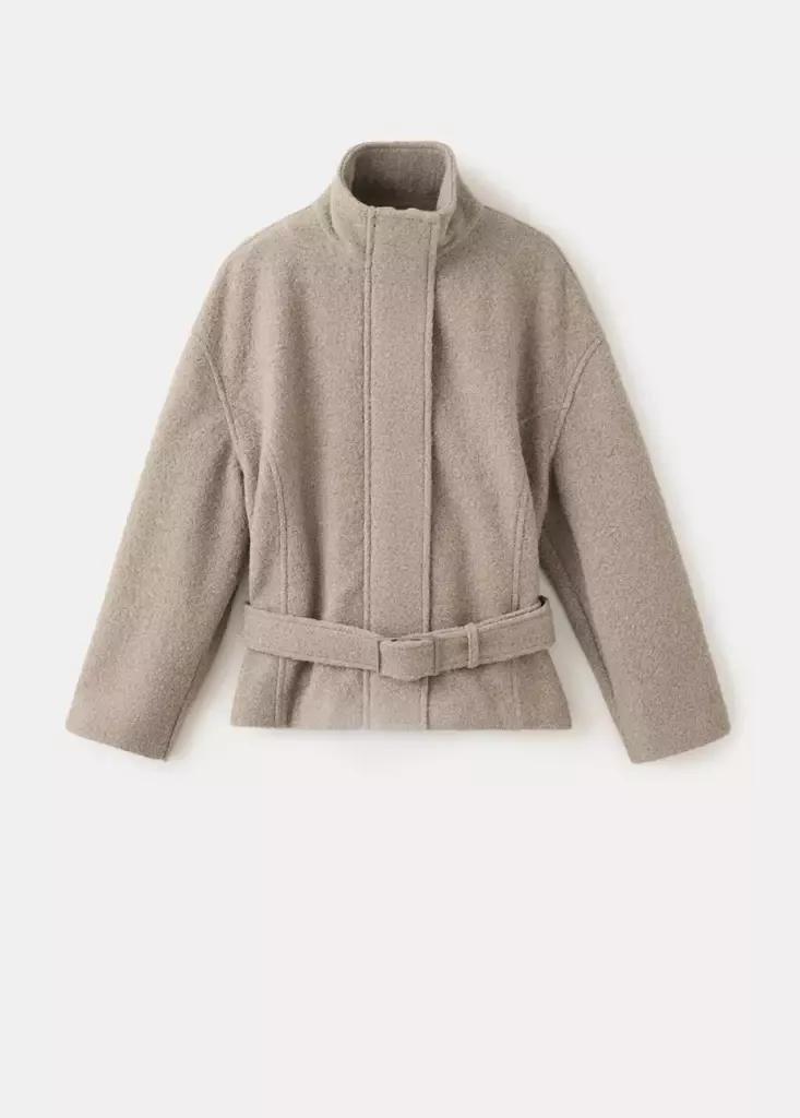 Brown Coat With Funnel Neck And Belt, Medium Brown, large image number 5