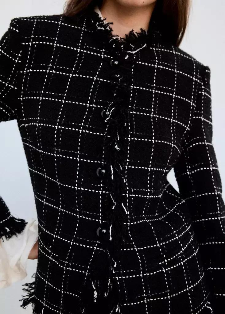 Black Tweed Blazer With Fringe, Black, large image number 3