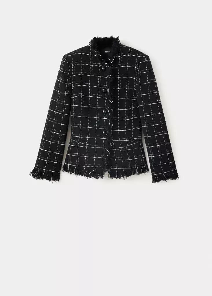 Black Tweed Blazer With Fringe, Black, large image number 5