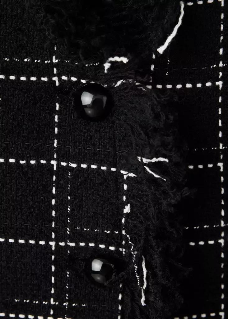Black Tweed Blazer With Fringe, Black, large image number 6