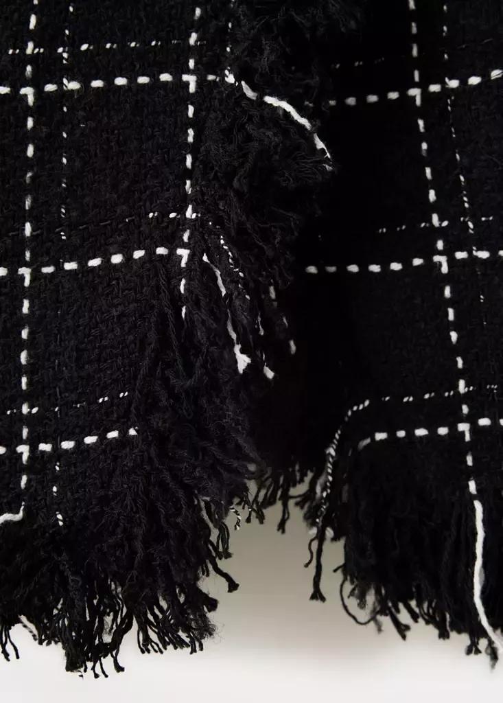 Black Tweed Blazer With Fringe, Black, large image number 7