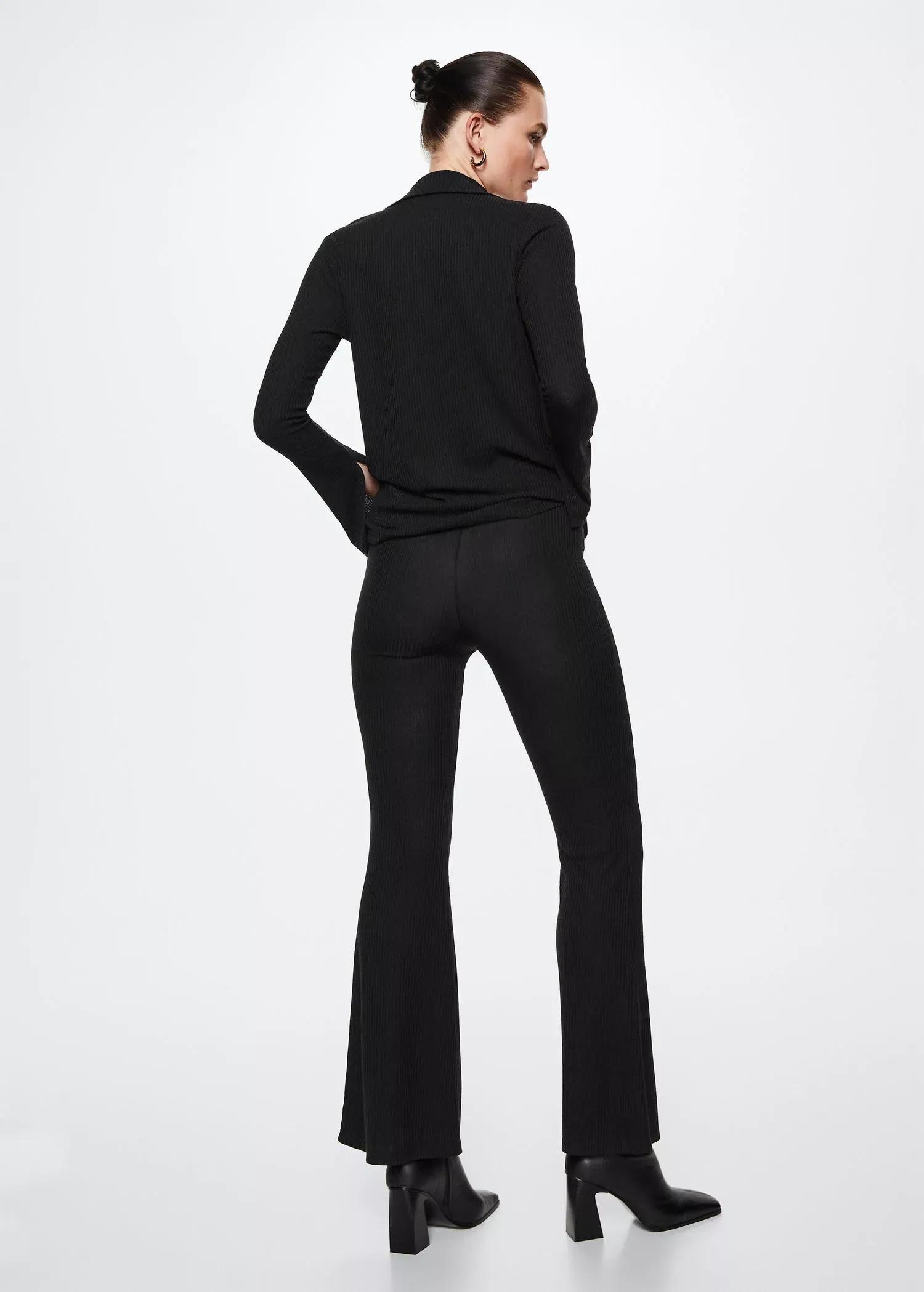 Black Ribbed Flare Trousers, , large image number 6