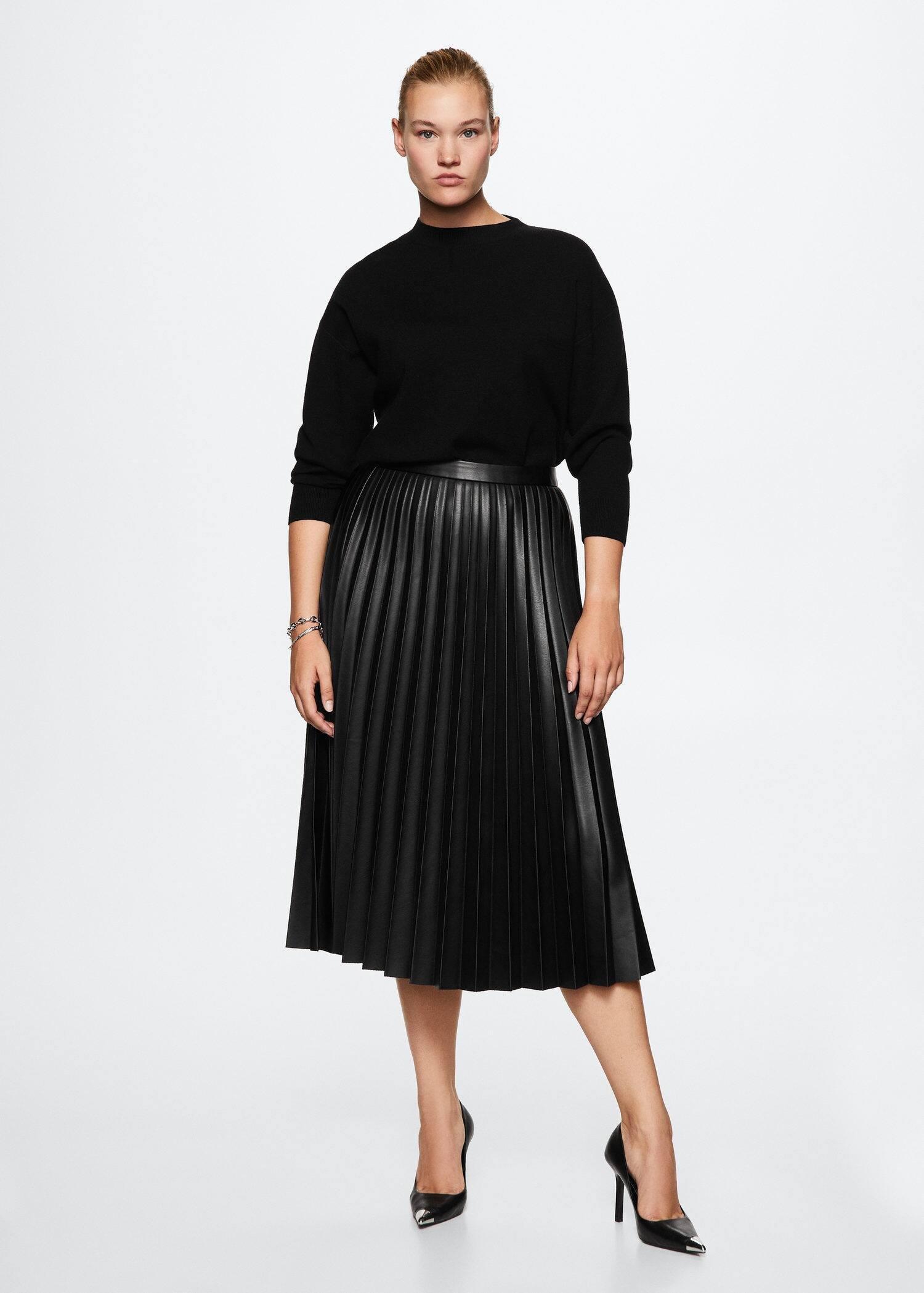 Black Faux-Leather Pleated Skirt, , large image number 0