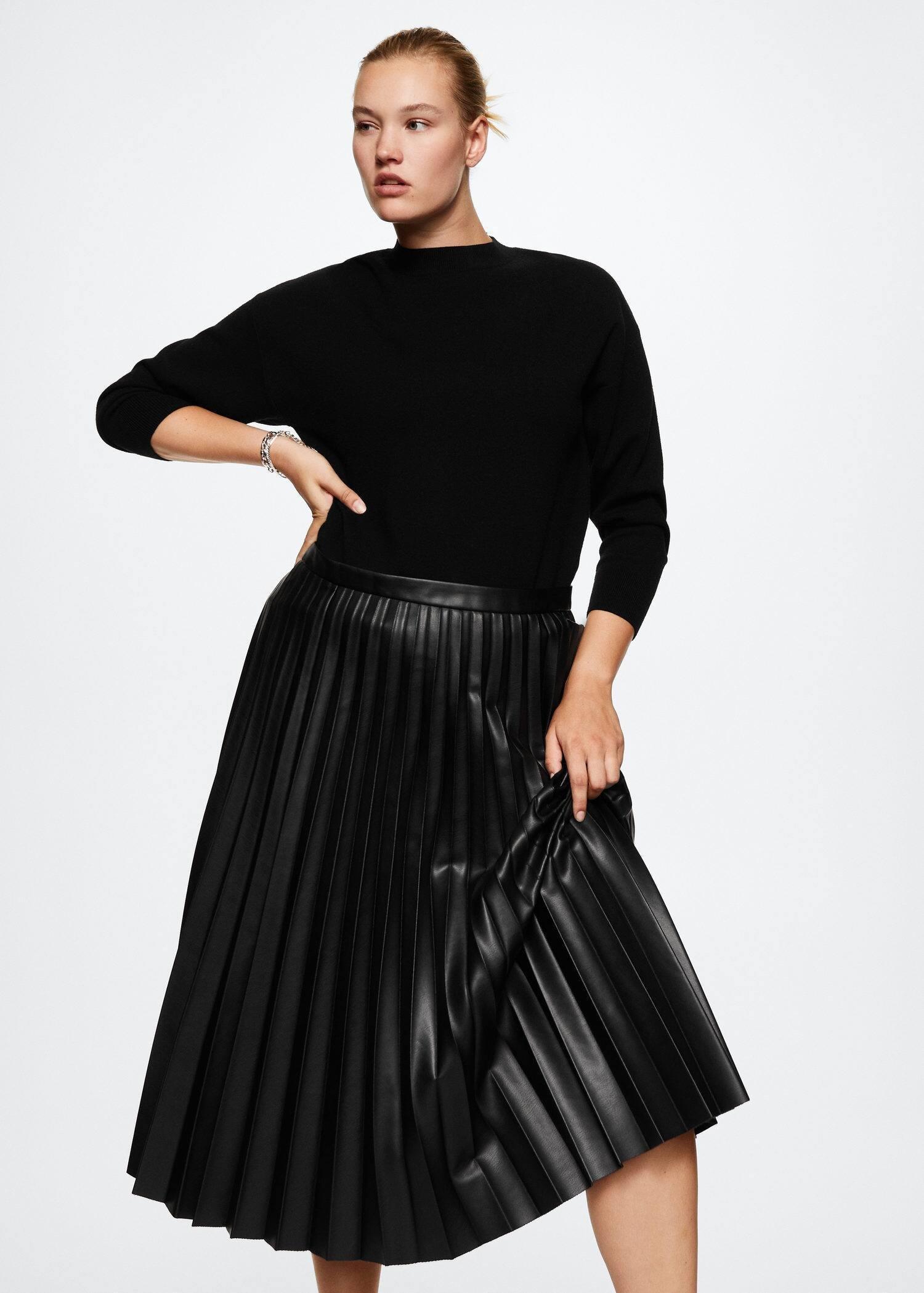 Black Faux-Leather Pleated Skirt, , large image number 2