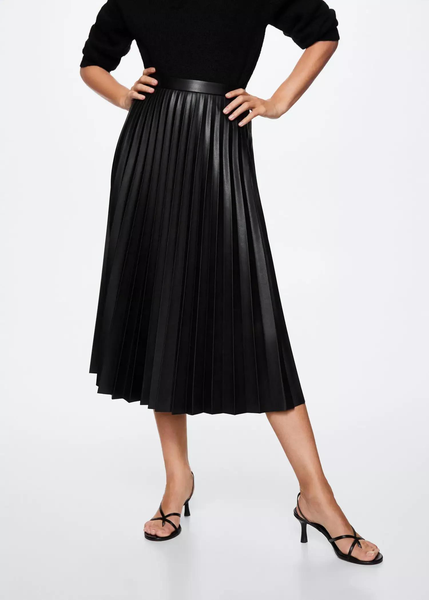 Black Faux-Leather Pleated Skirt, , large image number 6